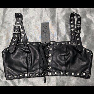 Dolls Kill Minutes To Midnight Bustier Lace Up Top Black Medium